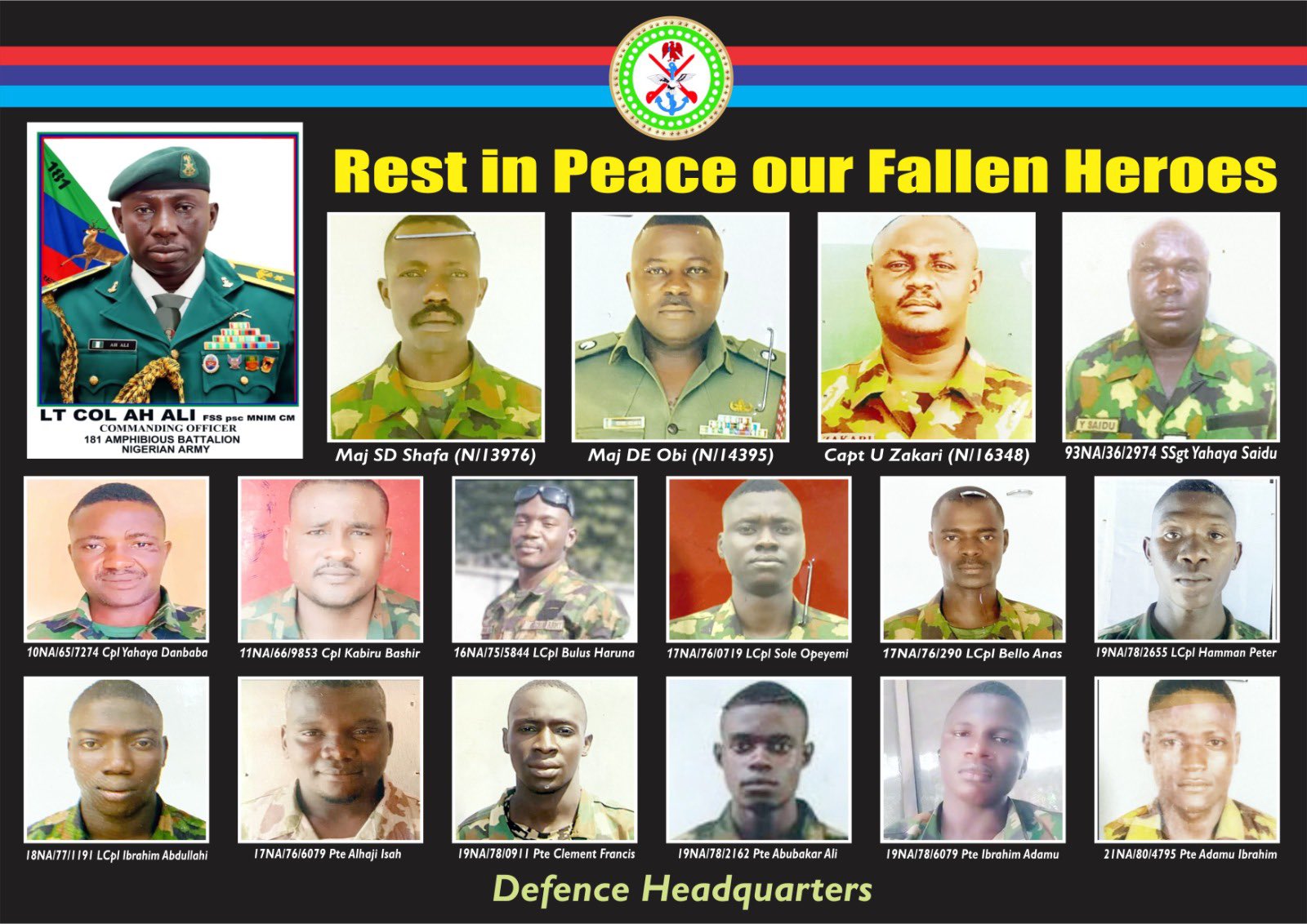 DHQ Releases Names, Photos of Soldiers Killed in Delta Attack